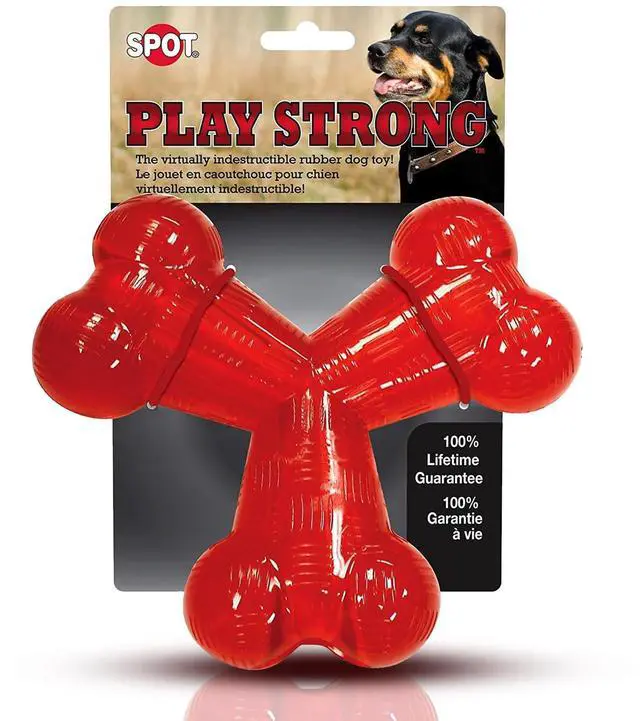 Alt view image 2 of 6 - Play Strong Trident Bone - Durable TPR Long Lasting Dog Chew for Aggressive Chewers, Hole for Treats, Virtually Indestructible Toy for Large Dogs & Puppies up to 90lbs - 6 inch