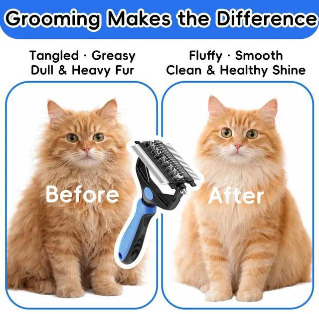 Alt view image 5 of 7 - 3-in-1 Professional Pet Grooming Brush for Dogs & Cats Dematting Comb, Undercoat Rake & Deshedding Tool for Long & Short Hair, Heavy Shedding & Matted Fur (Blue)