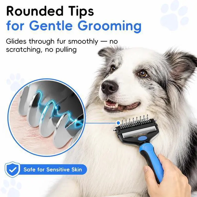 Alt view image 6 of 7 - 3-in-1 Professional Pet Grooming Brush for Dogs & Cats Dematting Comb, Undercoat Rake & Deshedding Tool for Long & Short Hair, Heavy Shedding & Matted Fur (Blue)