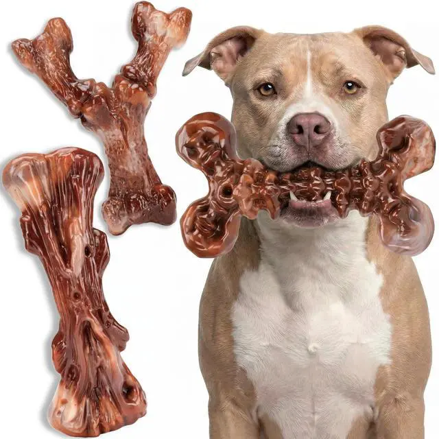 Main image of 3-Pack Indestructible Dog Chew Toys for Aggressive Chewers,25-100lbs | Bacon Flavored Rock-Hard Solid Nylon Dog Bones for Medium & Large Breeds, Keeps Them Busy, Dental Textured, Long Lasting - XL