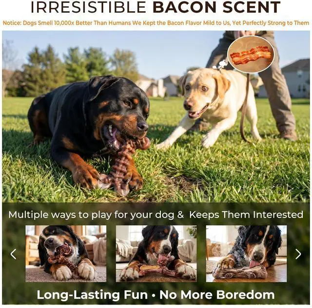 Alt view image 3 of 7 - 3-Pack Indestructible Dog Chew Toys for Aggressive Chewers,25-100lbs | Bacon Flavored Rock-Hard Solid Nylon Dog Bones for Medium & Large Breeds, Keeps Them Busy, Dental Textured, Long Lasting - XL