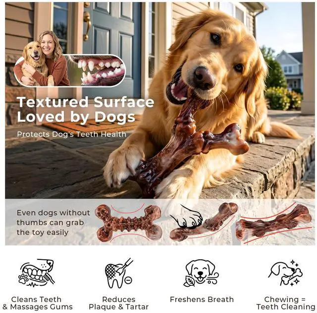 Alt view image 4 of 7 - 3-Pack Indestructible Dog Chew Toys for Aggressive Chewers,25-100lbs | Bacon Flavored Rock-Hard Solid Nylon Dog Bones for Medium & Large Breeds, Keeps Them Busy, Dental Textured, Long Lasting - XL