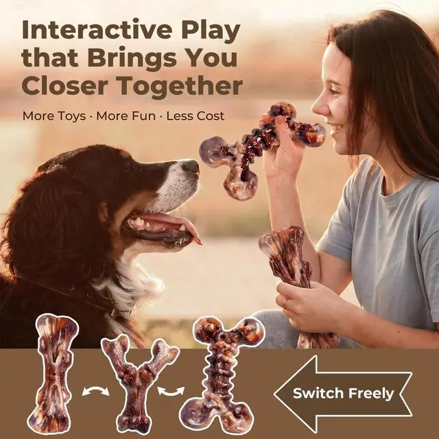 Alt view image 5 of 7 - 3-Pack Indestructible Dog Chew Toys for Aggressive Chewers,25-100lbs | Bacon Flavored Rock-Hard Solid Nylon Dog Bones for Medium & Large Breeds, Keeps Them Busy, Dental Textured, Long Lasting - XL