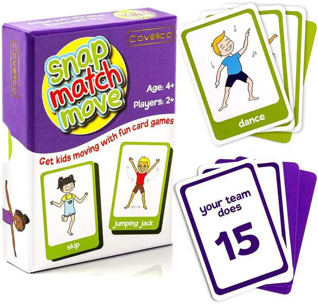 Main image of Exercise Cards for Kids, Play PE Games with 20 Exercises, 52 Cards | PE Teacher Must Haves, Solo or Group Play, Indoor Classroom Recess Games, Home School Therapy, Snap Memory Go Fish, Ages 4+
