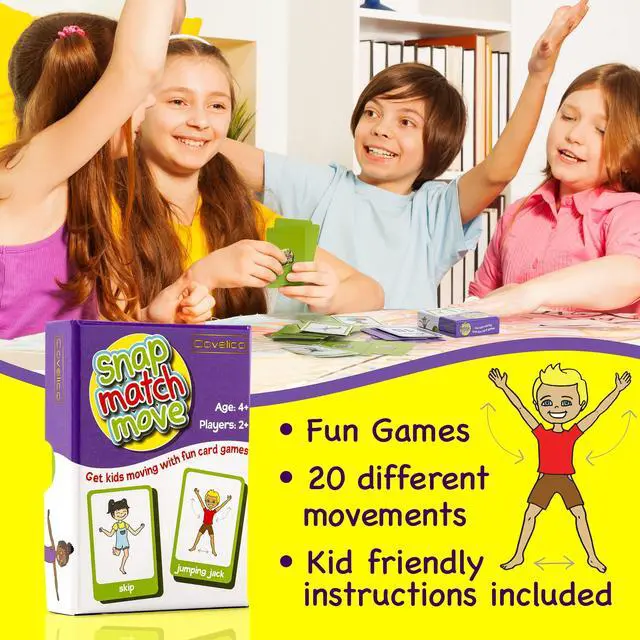 Alt view image 2 of 7 - Exercise Cards for Kids, Play PE Games with 20 Exercises, 52 Cards | PE Teacher Must Haves, Solo or Group Play, Indoor Classroom Recess Games, Home School Therapy, Snap Memory Go Fish, Ages 4+