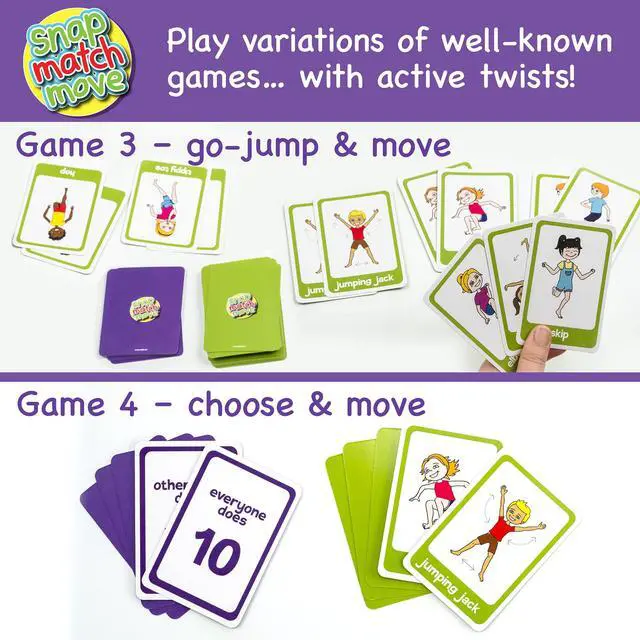 Alt view image 4 of 7 - Exercise Cards for Kids, Play PE Games with 20 Exercises, 52 Cards | PE Teacher Must Haves, Solo or Group Play, Indoor Classroom Recess Games, Home School Therapy, Snap Memory Go Fish, Ages 4+