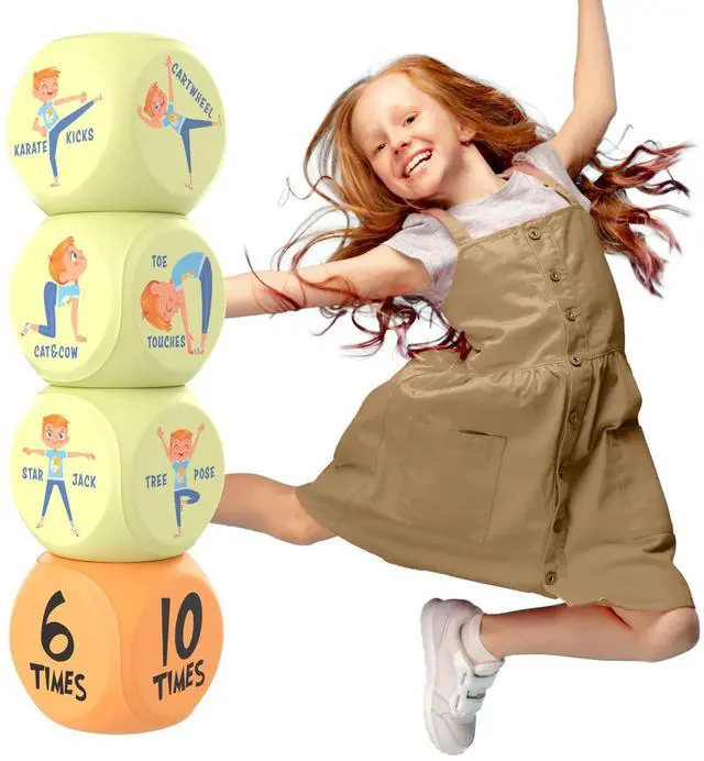 Main image of Exercise Dice for Kids, Fun Foam Workout Dice, Fitness Game - 1 Pack | 2.75" Each, 6 Sided PE Equipment for Elementary Classroom, Ages 3-12, Indoor Recess & Family Activity, Birthday Gift Idea