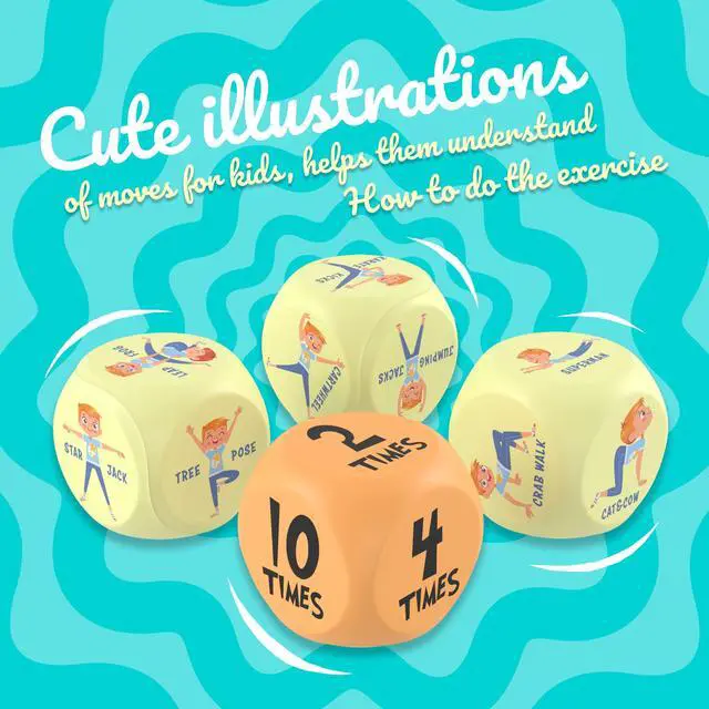 Alt view image 4 of 7 - Exercise Dice for Kids, Fun Foam Workout Dice, Fitness Game - 1 Pack | 2.75" Each, 6 Sided PE Equipment for Elementary Classroom, Ages 3-12, Indoor Recess & Family Activity, Birthday Gift Idea