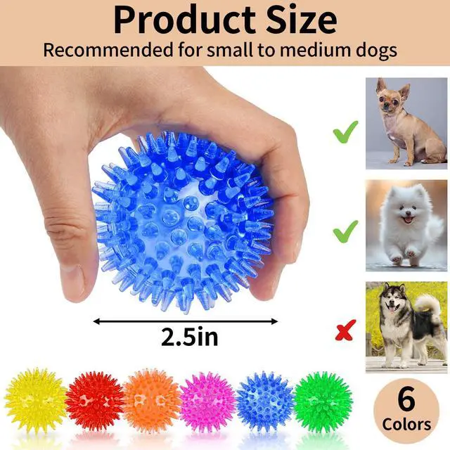 Alt view image 2 of 7 - 6 Pack Squeaky Spiky Dog Balls, Puppy Chew Toys for Teething, Small | Food-grade TPR Rubber Durable, Interactive Fetch Floating Dog Pool Ball Toy for Chewers for Small Medium