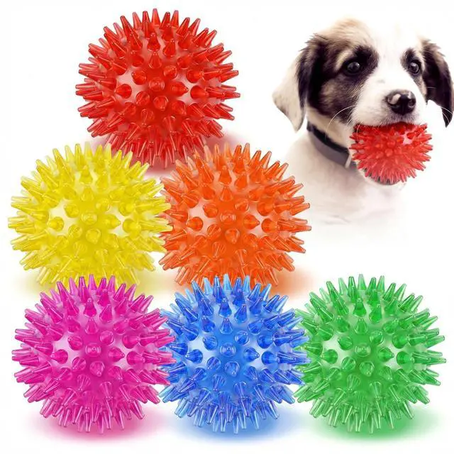 Main image of 6 Pack Squeaky Spiky Dog Balls, Puppy Chew Toys for Teething, Small | Food-grade TPR Rubber Durable, Interactive Fetch Floating Dog Pool Ball Toy for Chewers for Small Medium