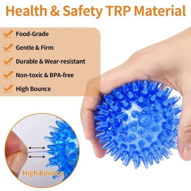 Alt view image 3 of 7 - 6 Pack Squeaky Spiky Dog Balls, Puppy Chew Toys for Teething, Small | Food-grade TPR Rubber Durable, Interactive Fetch Floating Dog Pool Ball Toy for Chewers for Small Medium