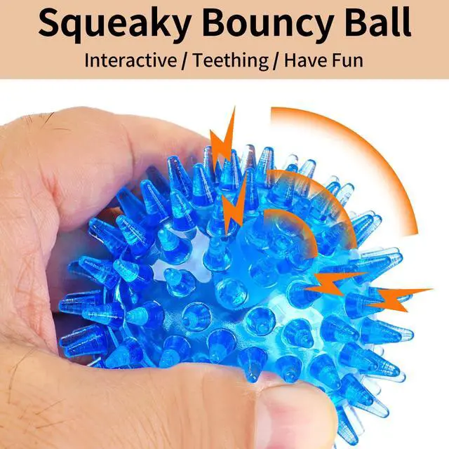 Alt view image 4 of 7 - 6 Pack Squeaky Spiky Dog Balls, Puppy Chew Toys for Teething, Small | Food-grade TPR Rubber Durable, Interactive Fetch Floating Dog Pool Ball Toy for Chewers for Small Medium