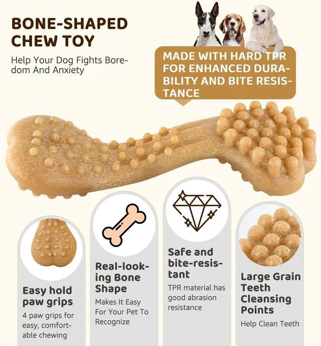 Alt view image 3 of 6 - Durable Dog Chew Toy for Aggressive Chewers, Tough Dental Toy for Teeth Cleaning, Boredom & Anxiety Relief, Long-Lasting Toy for All Dog Sizes & Teething Puppies, Keep Them Busy