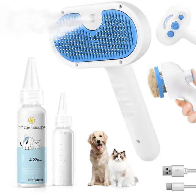 Main image of Pet Steam Brush for Dogs & Cats, 3-in-1 Shedding Grooming Tool | Self Cleaning Spray Comb with Mist, Dog Brush for Shedding, Cat Brush for Hair Removal, Long Haired Pet, Waterless Shampoo