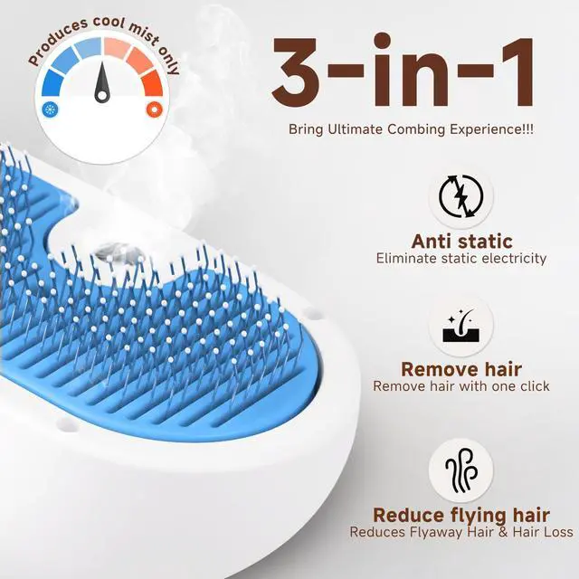Alt view image 2 of 7 - Pet Steam Brush for Dogs & Cats, 3-in-1 Shedding Grooming Tool | Self Cleaning Spray Comb with Mist, Dog Brush for Shedding, Cat Brush for Hair Removal, Long Haired Pet, Waterless Shampoo
