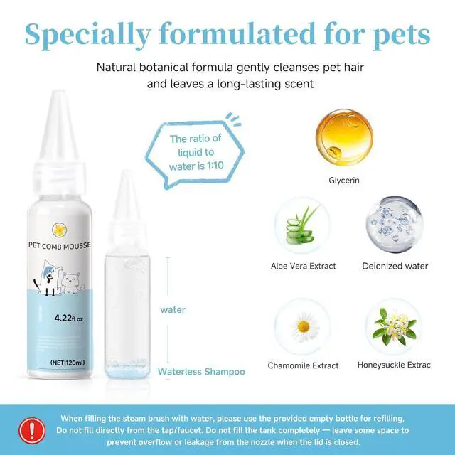 Alt view image 3 of 7 - Pet Steam Brush for Dogs & Cats, 3-in-1 Shedding Grooming Tool | Self Cleaning Spray Comb with Mist, Dog Brush for Shedding, Cat Brush for Hair Removal, Long Haired Pet, Waterless Shampoo