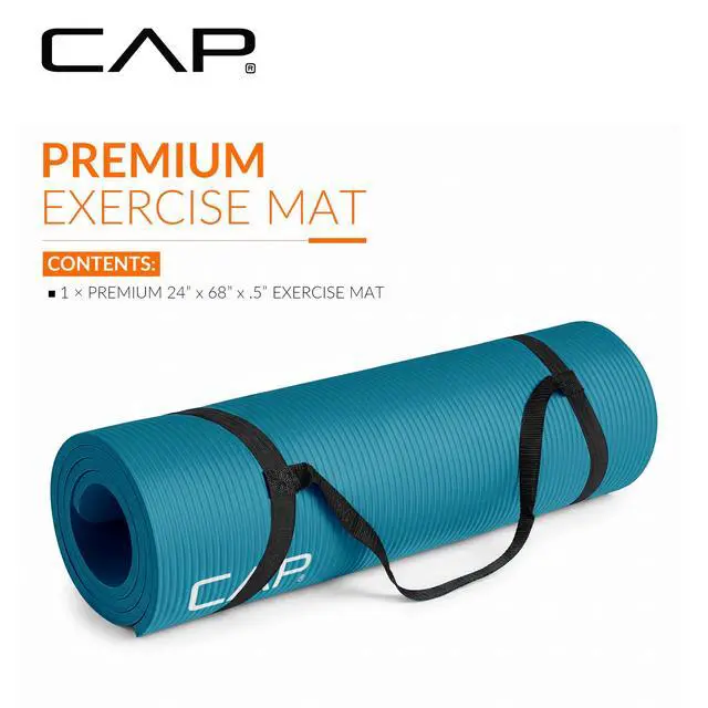 Alt view image 2 of 7 - 1/2" Thick Yoga Mat, Exercise & Workout Mat with Strap, Teal | Latex-free NBR foam cushions knees and joints for Pilates, stretching, core training, floor exercises and home fitness.