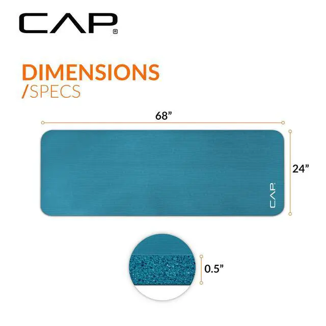 Alt view image 4 of 7 - 1/2" Thick Yoga Mat, Exercise & Workout Mat with Strap, Teal | Latex-free NBR foam cushions knees and joints for Pilates, stretching, core training, floor exercises and home fitness.