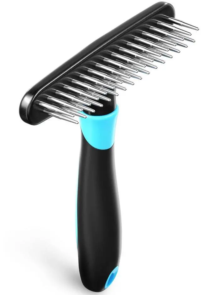 Main image of Deshedding Brush - Undercoat Rake for Dogs, Cats, Matted, Short, Long Hair Coats - Double Row Stainless Steel Pins - Reduce Shedding by 90% (Blue)
