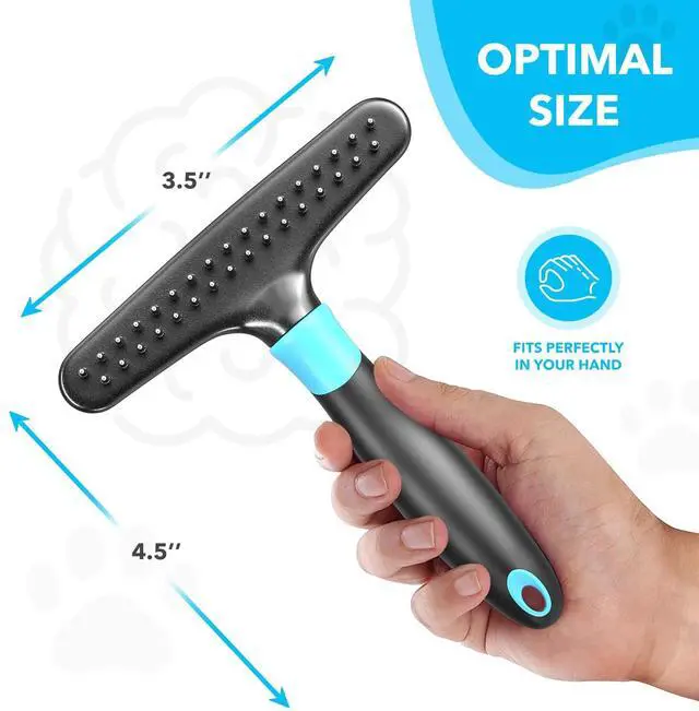 Alt view image 5 of 5 - Deshedding Brush - Undercoat Rake for Dogs, Cats, Matted, Short, Long Hair Coats - Double Row Stainless Steel Pins - Reduce Shedding by 90% (Blue)