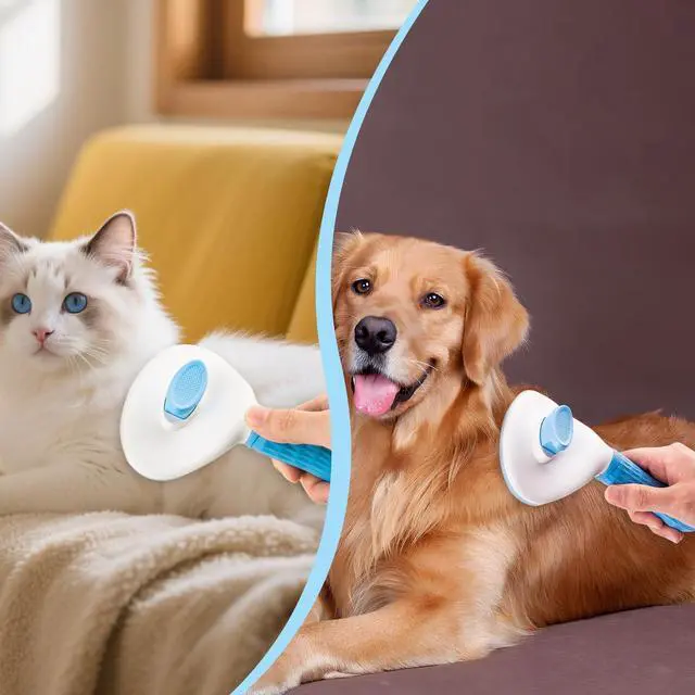 Alt view image 7 of 7 - Self Cleaning Slicker Brush, Dog Cat Bunny Pet Grooming Shedding Brush - Easy to Remove Loose Undercoat, Pet Massaging Tool Suitable for Pets with Long or Short Hair