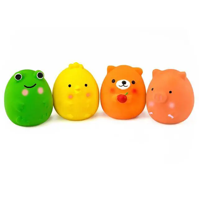 Alt view image 2 of 7 - 4PCS 2.4" Squeak Latex Puppy Toy Funny Animal Sets for Small Dog | Assorted Color Pet Interactive Play, Squeaky Fetch Toys,Soft Bouncy,Lightweight Indoor & Outdoor Plays