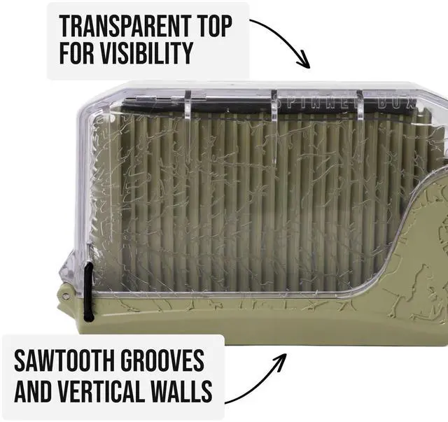 Alt view image 2 of 7 - SpinnerBox Tackle Box, Holds 40 Lures, Tactical Green | Magnetic plus snap-lock closure with clear lid holds up to 40 spinners, spoons & small baits.