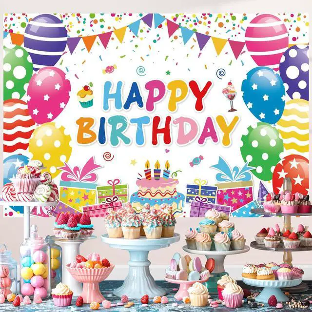 Alt view image 6 of 6 - Birthday Decorations Kit, Happy Birthday Party Banner, Honeycomb Balls, Metallic Hanging Swirls, Circle Garland, Colorful Party Decorations, Backdrop Cloth, Centerpieces for Tables