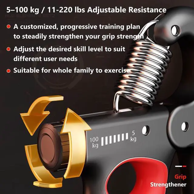 Alt view image 3 of 7 - Grip Strength Trainer Forearm Strengthener 11-220 lbs Adjustable Resistance | Automatic Counting, Ergonomic Design, Ideal Device for Grip Strengthening, Arthritis Relief, Hand Physical Therapy & Rehab