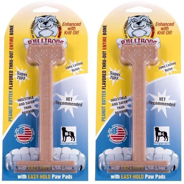 Main image of Nylon Dog Chew Toy for Aggressive Chewers - Dental Hygiene Bone with Peanut Butter Flavor, Durable Tough Chew Toys for Large Dogs, Indestructible Dog Bone - 2 Pack