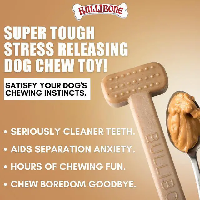 Alt view image 2 of 7 - Nylon Dog Chew Toy for Aggressive Chewers - Dental Hygiene Bone with Peanut Butter Flavor, Durable Tough Chew Toys for Large Dogs, Indestructible Dog Bone - 2 Pack