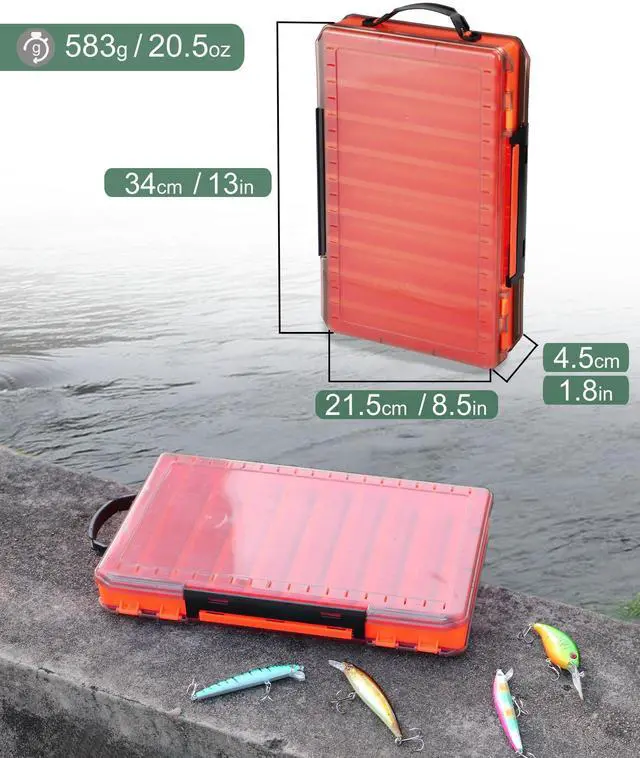 Alt view image 3 of 6 - Fishing Lure Box Double Sided Tackle Box 18 Compartment Lure Box 3700 Tackle Tray Crankbait Storage Spinner Bait Tackle Box Large Bait Box
