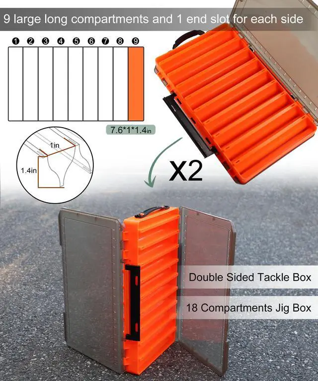 Alt view image 4 of 6 - Fishing Lure Box Double Sided Tackle Box 18 Compartment Lure Box 3700 Tackle Tray Crankbait Storage Spinner Bait Tackle Box Large Bait Box