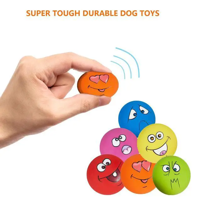 Alt view image 5 of 7 - Dog Toy Squeaky Dog Toys Funny Face Chewing Latex Rubber Soft Fetch Play Interactive Dog Balls for Puppy Small Medium Pet Dog (6PCS)