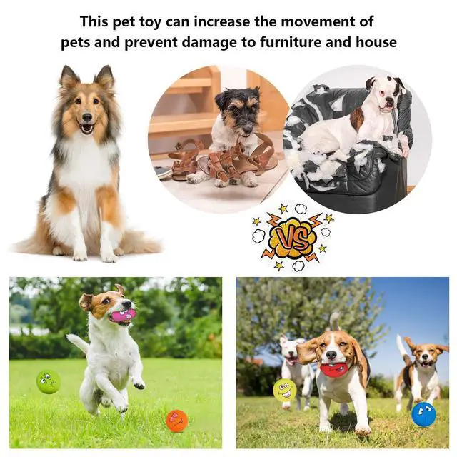 Alt view image 6 of 7 - Dog Toy Squeaky Dog Toys Funny Face Chewing Latex Rubber Soft Fetch Play Interactive Dog Balls for Puppy Small Medium Pet Dog (6PCS)