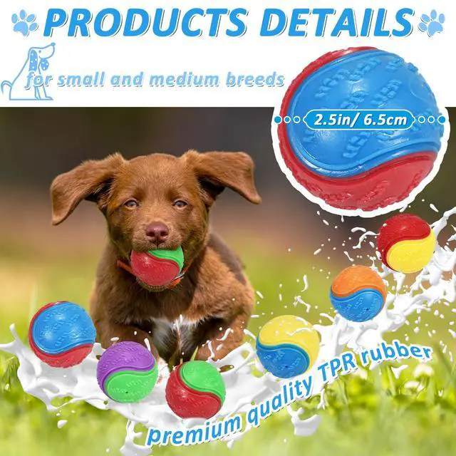 Alt view image 4 of 7 - 6Pcs Squeaky Dog Balls, Dog Toys Balls for Training, Tough Ball Toys for Dogs, Fit with Dog Ball Launcher, High Bouncy Dog Ball for Interactive Playing, Puppy Pet Chew Balls Teething Balls 2.5in