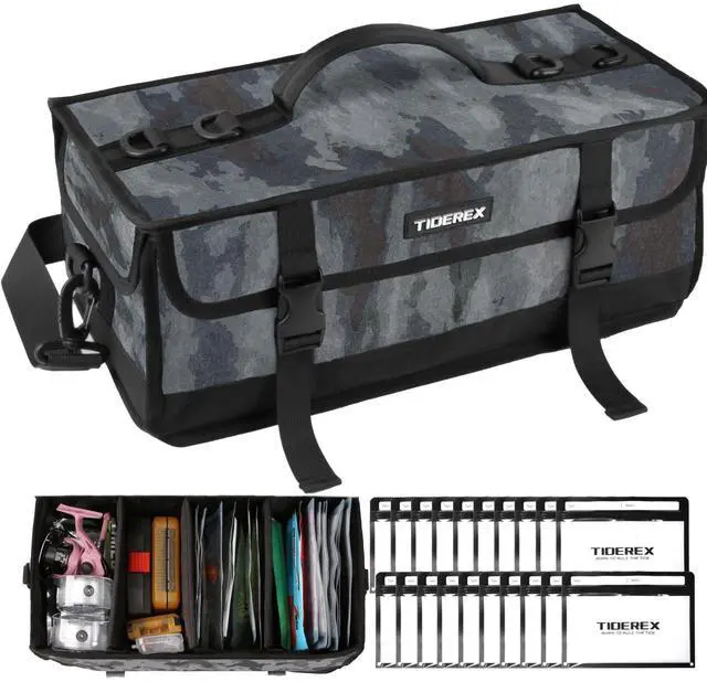 Main image of Soft Plastic Bait Storage Tackle Bag with 20 Clear Bait Pouches | 20L Capacity, 900D Oxford Fabric, Water-Resistant, Fits 3 3600-Size Tackle Boxes or 60+ Bait Bags, with Adjustable Dividers