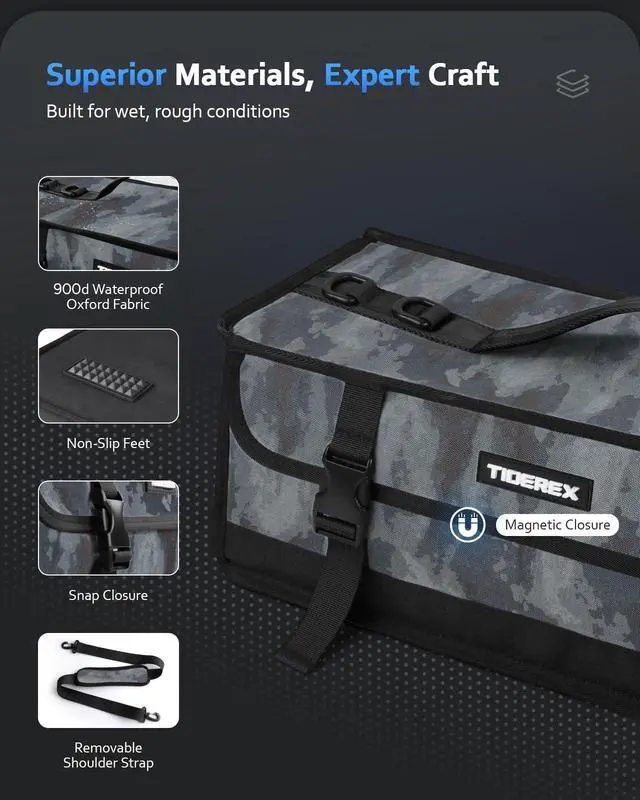 Alt view image 6 of 7 - Soft Plastic Bait Storage Tackle Bag with 20 Clear Bait Pouches | 20L Capacity, 900D Oxford Fabric, Water-Resistant, Fits 3 3600-Size Tackle Boxes or 60+ Bait Bags, with Adjustable Dividers