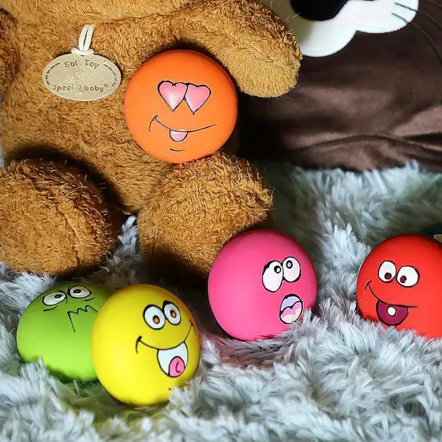 Alt view image 2 of 5 - Smile Face Dog Squeaky Toys Soft Latex Squeak Balls for Puppy Small Pet Dogs 6 Pcs/Set