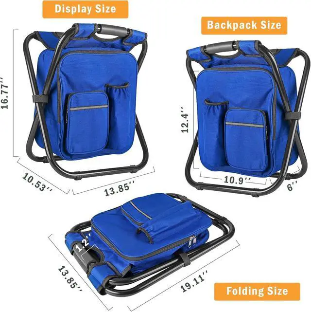 Alt view image 2 of 6 - Backpack Stool Cooler Chair Heavy Duty 300 LBS Max Load Portable Lightweight Stool Backpack Folding Fishing Cooler Seat for Camping Hunting Fishing - Dark Blue
