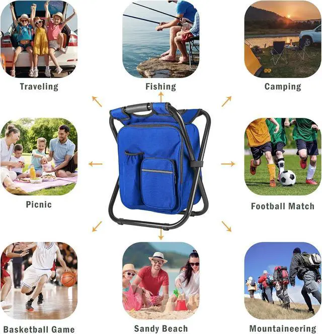 Alt view image 3 of 6 - Backpack Stool Cooler Chair Heavy Duty 300 LBS Max Load Portable Lightweight Stool Backpack Folding Fishing Cooler Seat for Camping Hunting Fishing - Dark Blue