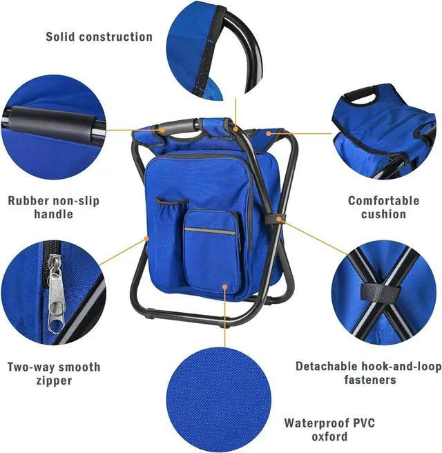 Alt view image 5 of 6 - Backpack Stool Cooler Chair Heavy Duty 300 LBS Max Load Portable Lightweight Stool Backpack Folding Fishing Cooler Seat for Camping Hunting Fishing - Dark Blue