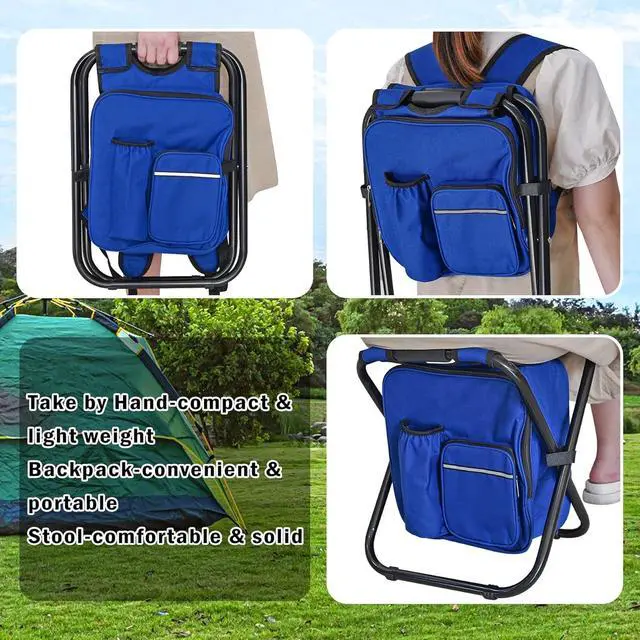 Alt view image 4 of 6 - Backpack Stool Cooler Chair Heavy Duty 300 LBS Max Load Portable Lightweight Stool Backpack Folding Fishing Cooler Seat for Camping Hunting Fishing - Dark Blue