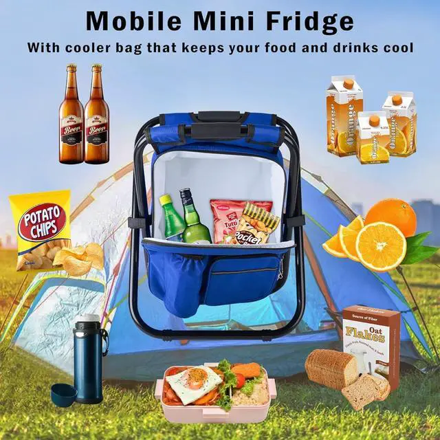 Alt view image 6 of 6 - Backpack Stool Cooler Chair Heavy Duty 300 LBS Max Load Portable Lightweight Stool Backpack Folding Fishing Cooler Seat for Camping Hunting Fishing - Dark Blue