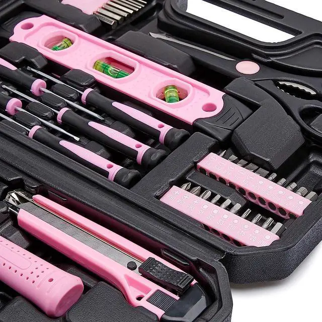 Alt view image 2 of 5 - 142-Piece Household Tool Kit for Home Repair, Hand Tools with Storage Case, 13.39 x 9.25 x 2.95 inch, Pink