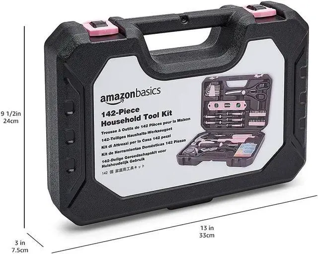 Alt view image 3 of 5 - 142-Piece Household Tool Kit for Home Repair, Hand Tools with Storage Case, 13.39 x 9.25 x 2.95 inch, Pink