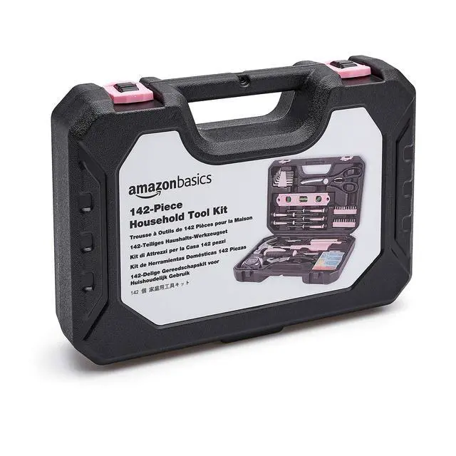 Alt view image 4 of 5 - 142-Piece Household Tool Kit for Home Repair, Hand Tools with Storage Case, 13.39 x 9.25 x 2.95 inch, Pink