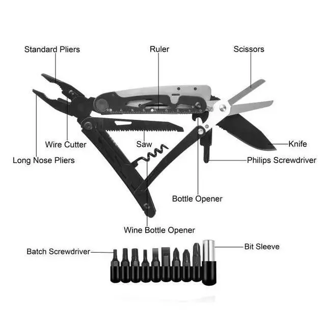 Alt view image 2 of 7 - 18-in-1 Multitool Pocket Knife with Pliers, Saw, Corkscrew & Detachable Scissors, Multi Tool with Safety Lock, 9 Screwdriver Bits, Camping Gear, Gifts for Men