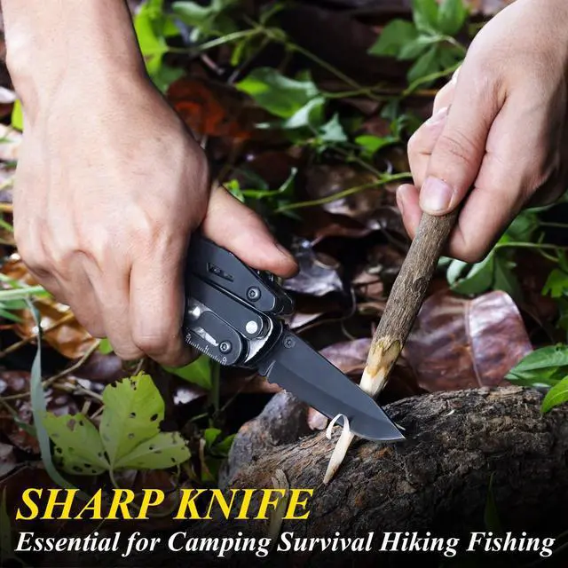 Alt view image 4 of 7 - 18-in-1 Multitool Pocket Knife with Pliers, Saw, Corkscrew & Detachable Scissors, Multi Tool with Safety Lock, 9 Screwdriver Bits, Camping Gear, Gifts for Men