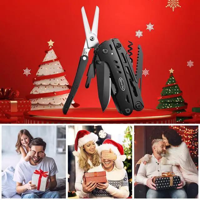 Alt view image 6 of 7 - 18-in-1 Multitool Pocket Knife with Pliers, Saw, Corkscrew & Detachable Scissors, Multi Tool with Safety Lock, 9 Screwdriver Bits, Camping Gear, Gifts for Men